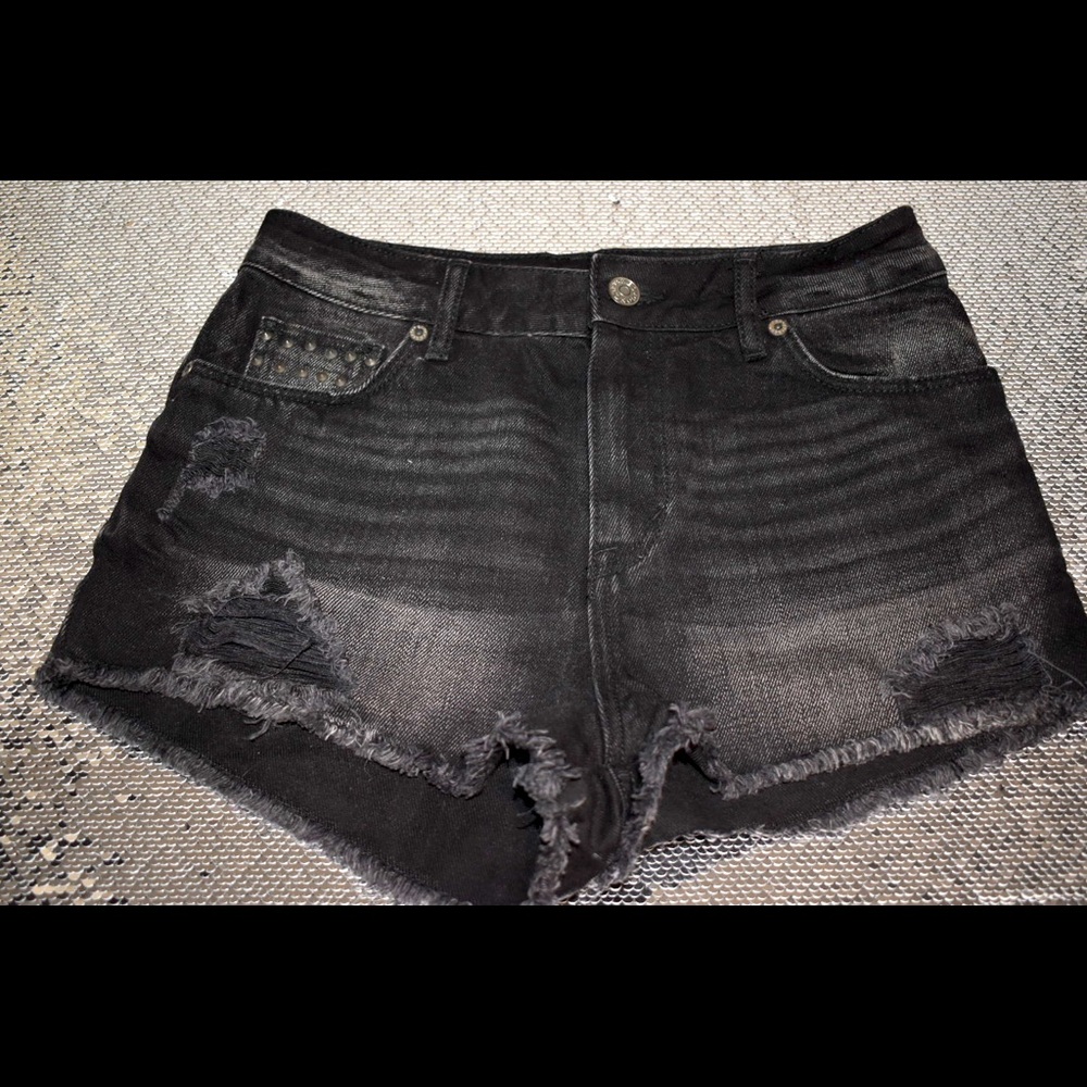 Studded black denim shorts